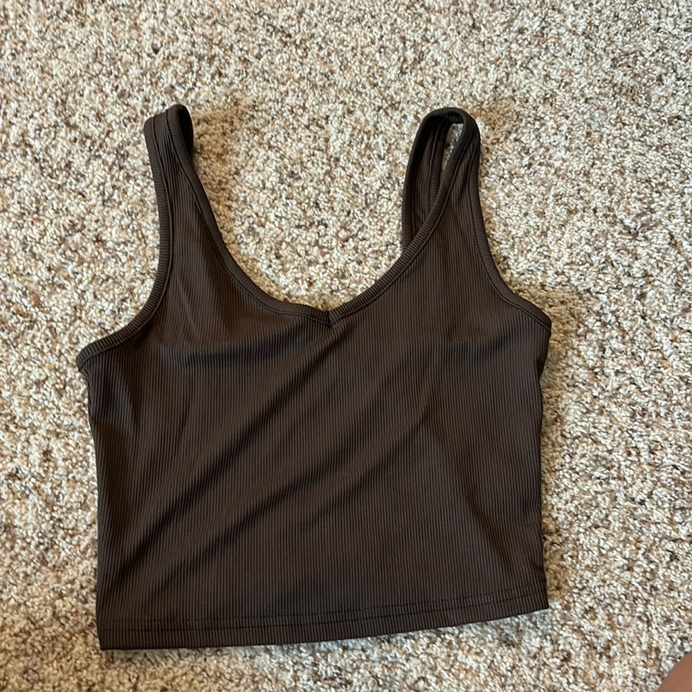 brown ribbed cropped tank